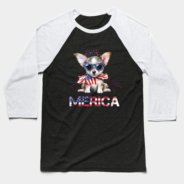 Cute chihuahua Dog Merica Memorial Day Patriot Baseball T-Shirt by CoolFuture